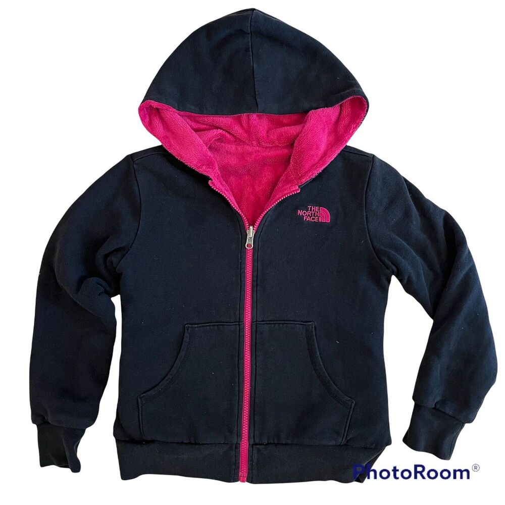The North Face Girls Reversible Jacket Medium 10 12 Black Pink Hoodie Coat
